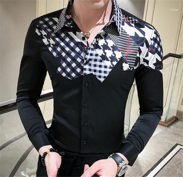 shirts fashion panelled print mens designer shirts casual males clothing plaid print mens casual long sleeve, White;black
shirts fashion panelled print mens designer shirts casual males clothing plaid print mens casual long sleeve, White;black