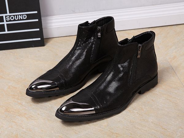 heightening men's high shoes short boots cow leather fashion coturno masculino pointed toe ankle genuine leather work & safety, Black
heightening men's high shoes short boots cow leather fashion coturno masculino pointed toe ankle genuine leather work & safety, Black