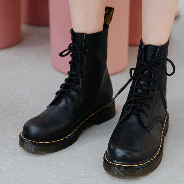 women's genuine leather lace-up flats autumn ankle boots round toe casual short martin boots punk motorcycle shoes women, Black
women's genuine leather lace-up flats autumn ankle boots round toe casual short martin boots punk motorcycle shoes women, Black