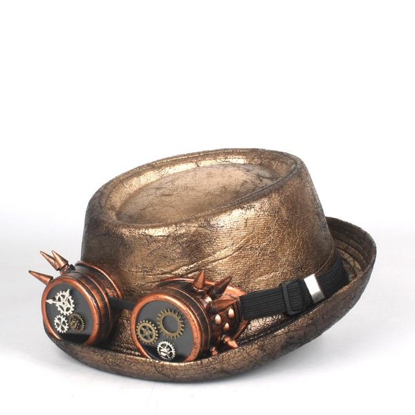 men leather gold pork pie hat steampunk hat shower fedora gear glasses flat for gentleman bowler gambler cosplay, Blue;gray
men leather gold pork pie hat steampunk hat shower fedora gear glasses flat for gentleman bowler gambler cosplay, Blue;gray