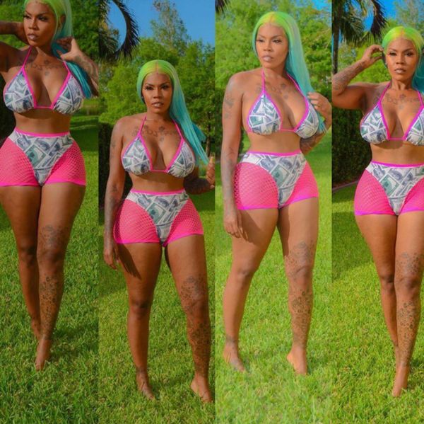women swimsuit two pieces set banknote printing stitching net gathered triangle bikini ladies fashion beach wear c0688, White;black
women swimsuit two pieces set banknote printing stitching net gathered triangle bikini ladies fashion beach wear c0688, White;black