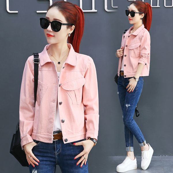 denim jacket female short paragraph 2020 spring new korean tide loose students small fresh jacket candy color shirt, Black;brown
denim jacket female short paragraph 2020 spring new korean tide loose students small fresh jacket candy color shirt, Black;brown