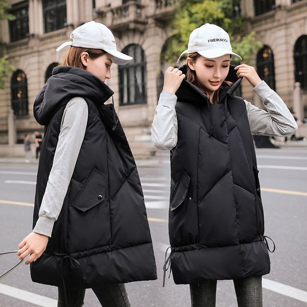 women's vests 2021 women autumn winter casual long hooded sleeveless jacket cotton padded solid color outwear waistcoat thick a184, Black;white
women's vests 2021 women autumn winter casual long hooded sleeveless jacket cotton padded solid color outwear waistcoat thick a184, Black;white