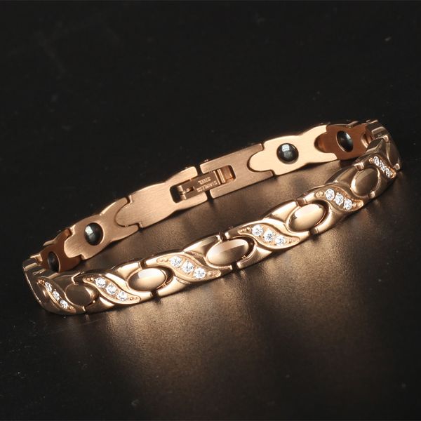link, chain rose gold stainless steel bracelet health care power therapy magnet stone bracelets for women shiny cz crystal jewelry, Black
link, chain rose gold stainless steel bracelet health care power therapy magnet stone bracelets for women shiny cz crystal jewelry, Black