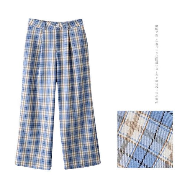 women's jeans korean students simple 2021 summer high waist plaid nine points straight wide leg pants, Blue
women's jeans korean students simple 2021 summer high waist plaid nine points straight wide leg pants, Blue