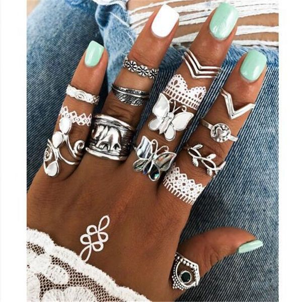 12pcs/set of charm silver medium finger ring, joint ring jewelry trendy personalized butterfly ring set combination women's retro bohem, Golden;silver
12pcs/set of charm silver medium finger ring, joint ring jewelry trendy personalized butterfly ring set combination women's retro bohem, Golden;silver