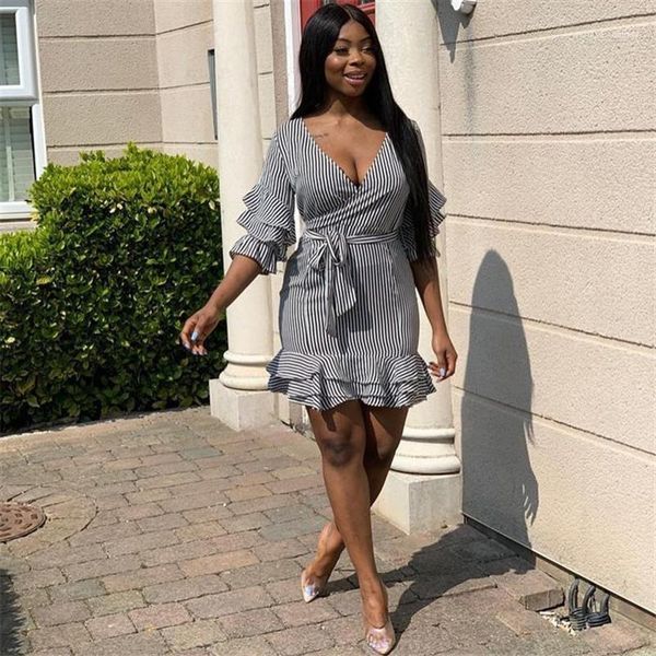 v-neck fashion sashes dresses women clothes striped print womens casual dresses ruffle hemline designer dresses half sleeve, Black;gray
v-neck fashion sashes dresses women clothes striped print womens casual dresses ruffle hemline designer dresses half sleeve, Black;gray