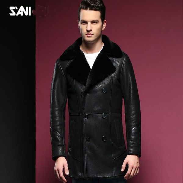 men's leather & faux real sheepskin fur shearling overcoat for man slim double breasted genuine coat turn down collar thick jacket, Black
men's leather & faux real sheepskin fur shearling overcoat for man slim double breasted genuine coat turn down collar thick jacket, Black