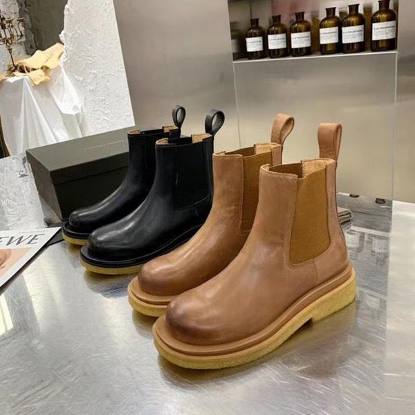 celebrity cow leather women's boots autumn and winter new thick-bottomed round head boots cowhide, Black 
celebrity cow leather women's boots autumn and winter new thick-bottomed round head boots cowhide, Black