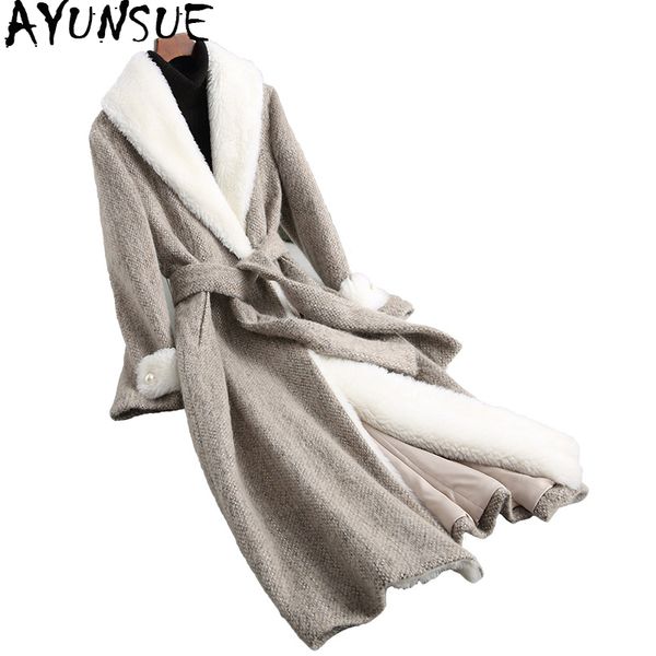 ayunsue fashion wool tweed coat women long natural lamb fur trim thick winter female jacket with blet woolen coats 18045 wyq1817, Black
ayunsue fashion wool tweed coat women long natural lamb fur trim thick winter female jacket with blet woolen coats 18045 wyq1817, Black