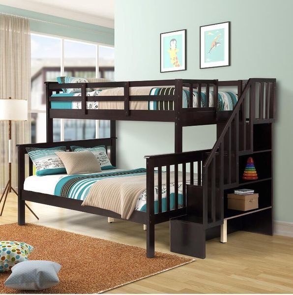 stairway twin-over-full bunk bed with storage and guard rail for bedroom dorm for kids adults espresso color lp000019aap
stairway twin-over-full bunk bed with storage and guard rail for bedroom dorm for kids adults espresso color lp000019aap