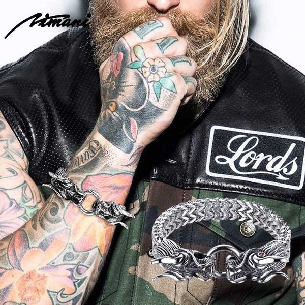 nimani metallic men's naga dragon head bracelet on double foxtail chain for men stainless steel jewelry with 8.6 inch, Black
nimani metallic men's naga dragon head bracelet on double foxtail chain for men stainless steel jewelry with 8.6 inch, Black