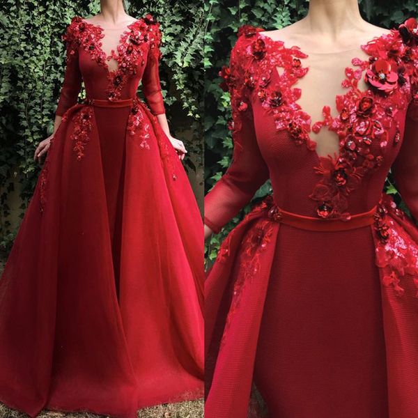 long sleeve prom dresses with detachable skirt evening gowns 3d flower appliqued formal party dress robes de soiree, Black;red
long sleeve prom dresses with detachable skirt evening gowns 3d flower appliqued formal party dress robes de soiree, Black;red