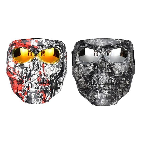 2x Motorcycle Skull Mask Goggles Motocross Glasses Black+chromed Eyeglass