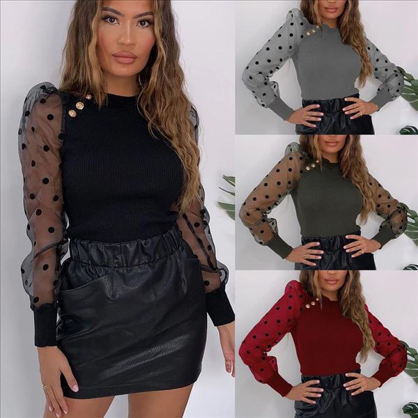 women skinny mesh polka dot patchwork round lantern sleeve women blouse and shirt long sleeve women shirt, White
women skinny mesh polka dot patchwork round lantern sleeve women blouse and shirt long sleeve women shirt, White