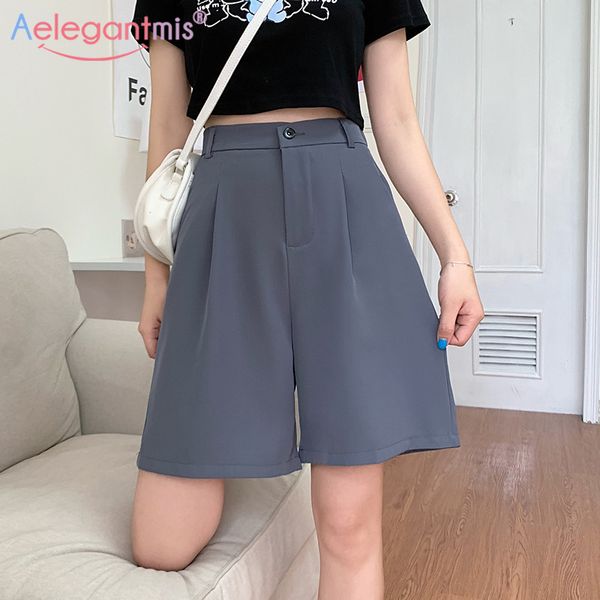 women's shorts aelegantmis black loose women high waist wide leg woman casual straight suit office lady grey short trousers 2021, White;black
women's shorts aelegantmis black loose women high waist wide leg woman casual straight suit office lady grey short trousers 2021, White;black