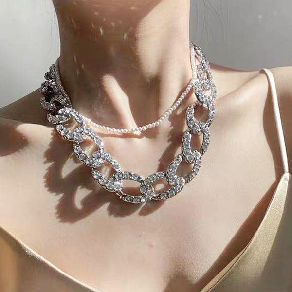 2020 heavy industry metal necklace designer thick chain flashing diamond necklace choker trend ot personality clavicle chain sale, Silver
2020 heavy industry metal necklace designer thick chain flashing diamond necklace choker trend ot personality clavicle chain sale, Silver