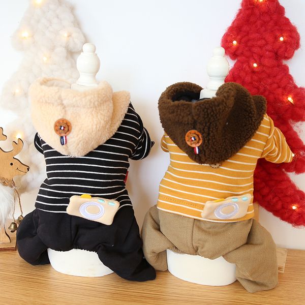 autumn and winter striped camera hooded four-legged warm pet clothes black yellow colors cotton-padded clothes for dogs
autumn and winter striped camera hooded four-legged warm pet clothes black yellow colors cotton-padded clothes for dogs