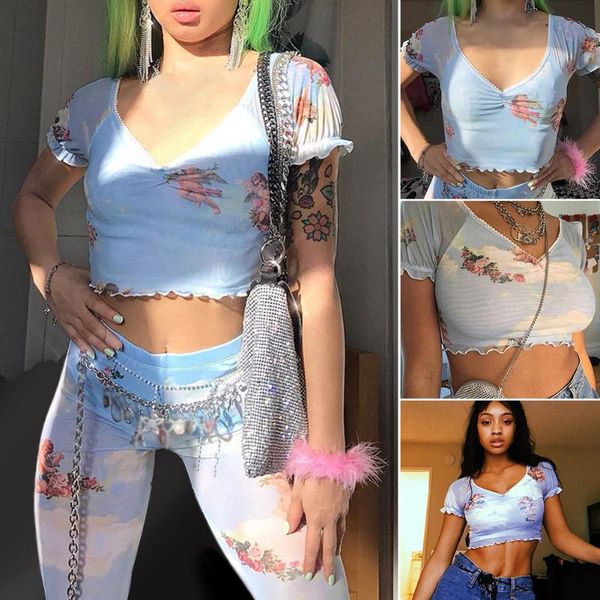 women t-shirt angel print elastic short sleeve slim mesh crop v neck summer pleated casual fashion beach, White
women t-shirt angel print elastic short sleeve slim mesh crop v neck summer pleated casual fashion beach, White