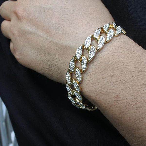 link, chain 16mm men's bracelets hip hop miami cuban link gold silver color rapper rock bling iced out crystal cz women gift jewelry, Black
link, chain 16mm men's bracelets hip hop miami cuban link gold silver color rapper rock bling iced out crystal cz women gift jewelry, Black