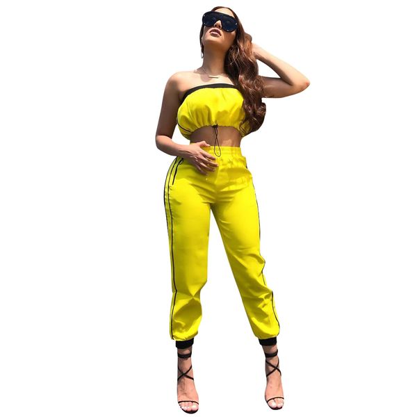 women tracksuit drawstring strapless crop side striped pants suit yellow two piece splicing outfits clothing o-oa6419, Gray
women tracksuit drawstring strapless crop side striped pants suit yellow two piece splicing outfits clothing o-oa6419, Gray