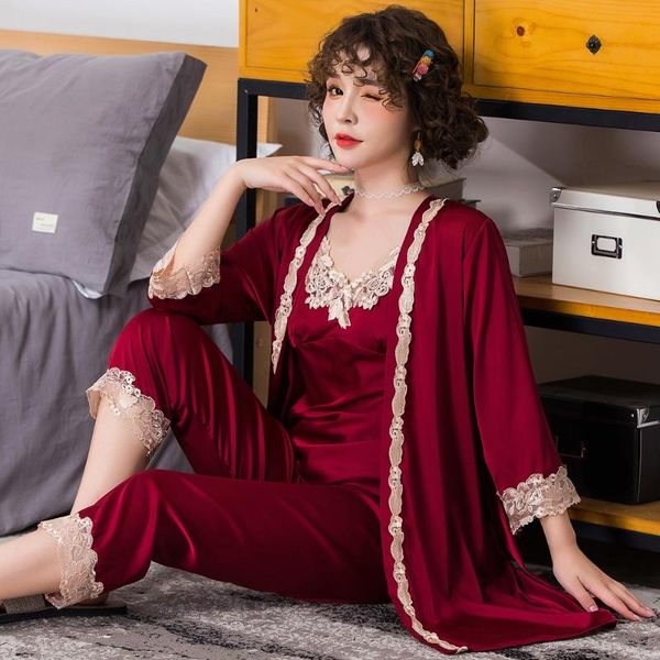women 3pcs nighty&robe set sleepwear lace nightwear kimono bathrobe gown satin intimate lingerie casual home clothes nightgown, Black;red
women 3pcs nighty&robe set sleepwear lace nightwear kimono bathrobe gown satin intimate lingerie casual home clothes nightgown, Black;red