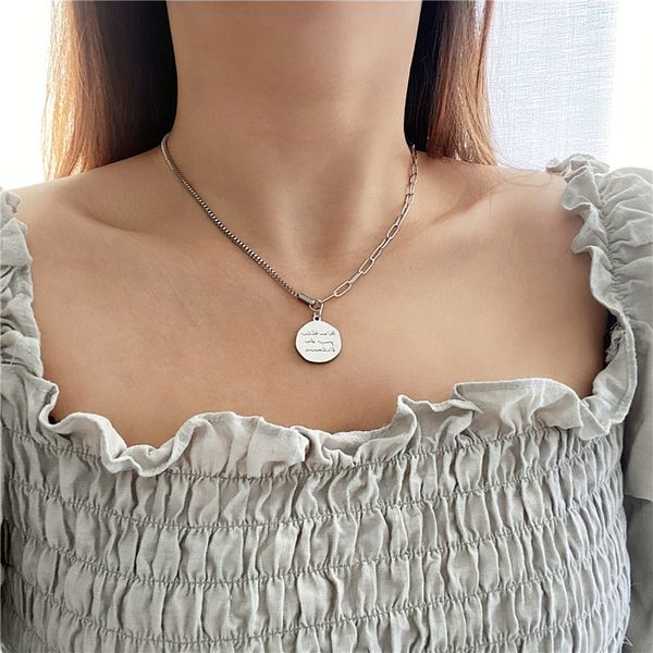 vintage carved coin necklace for women stainless steel letter medallion pendant box chian long choker boho jewelry collier, Silver
vintage carved coin necklace for women stainless steel letter medallion pendant box chian long choker boho jewelry collier, Silver