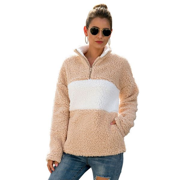 women plush lapel neck hoodies patchwork long sleeve loose zipper sweatshirt male autumn casual top, Black
women plush lapel neck hoodies patchwork long sleeve loose zipper sweatshirt male autumn casual top, Black