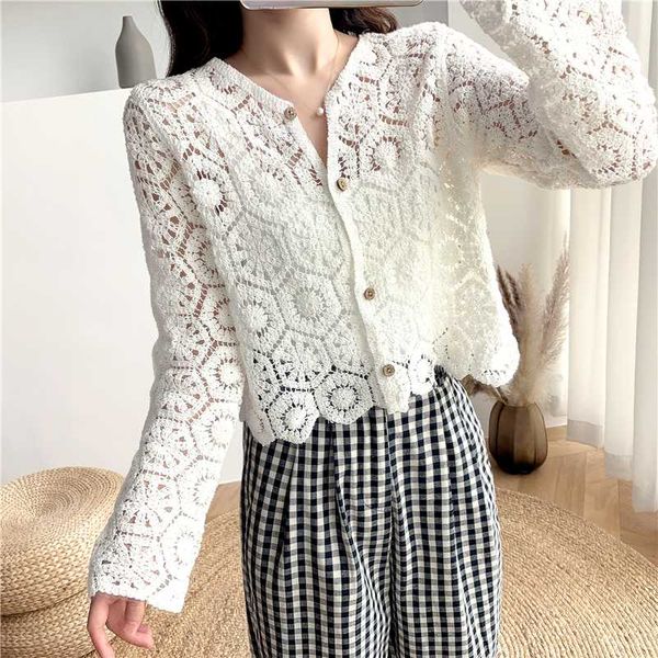 women's blouses & shirts korean fashion women clothing embroidered hollow out lace blouse long-sleeved cardigan air-conditioned shirt, White
women's blouses & shirts korean fashion women clothing embroidered hollow out lace blouse long-sleeved cardigan air-conditioned shirt, White