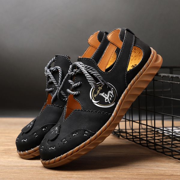 2020 new hongshi cattle shoe factory summer new hand stitching womens sandals soft leather retro roman hollow baotou large size, Black
2020 new hongshi cattle shoe factory summer new hand stitching womens sandals soft leather retro roman hollow baotou large size, Black