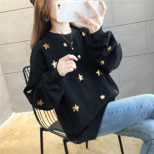 large size hine embroidery sequin hoodie pullover fat mm spring clothing bf loose korean-style 200kg pullovers -50, Black
large size hine embroidery sequin hoodie pullover fat mm spring clothing bf loose korean-style 200kg pullovers -50, Black