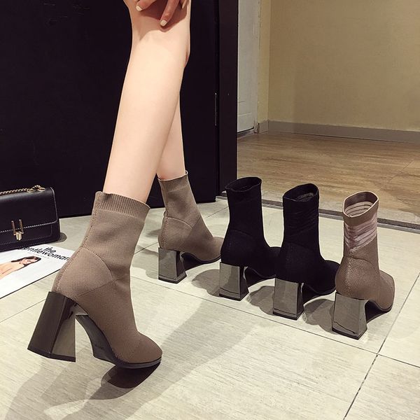 winter 2-style stretch knitted sock boots women patchwork clear stripes short botas square toe chunky high heels riding botines, Black
winter 2-style stretch knitted sock boots women patchwork clear stripes short botas square toe chunky high heels riding botines, Black