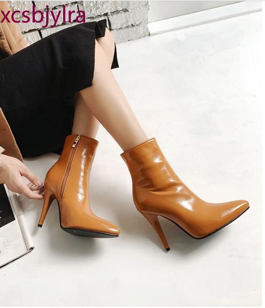 autumn and winter pointed overheight with short boots paint skin boots women booys white plus size 34-48, Black
