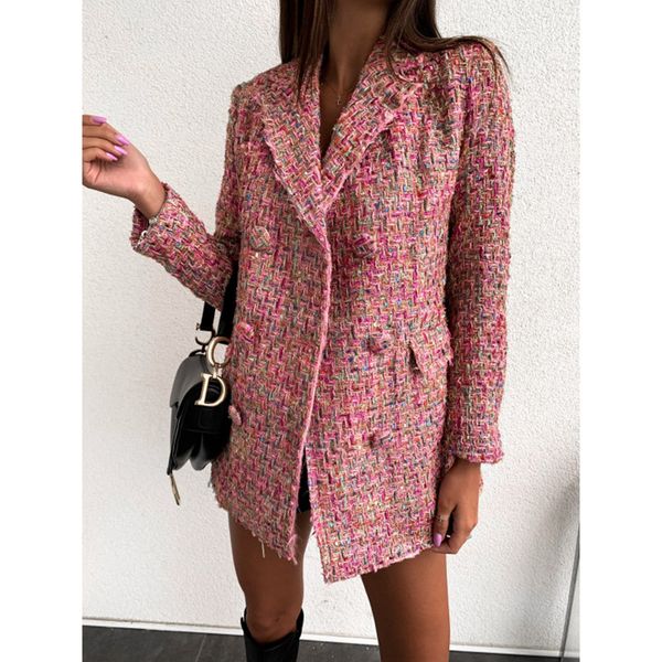 women's pink tweed jacket 2020 spring autumn plaid suit coat new double-breasted ribbon cardigan lapel outerwear blazer fashion, Black
women's pink tweed jacket 2020 spring autumn plaid suit coat new double-breasted ribbon cardigan lapel outerwear blazer fashion, Black