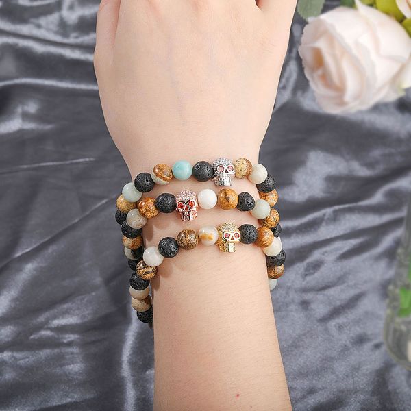 new cz skull charm bracelet lava stone bead bracelets for men or women wholesale yoga jewelry, Black
new cz skull charm bracelet lava stone bead bracelets for men or women wholesale yoga jewelry, Black