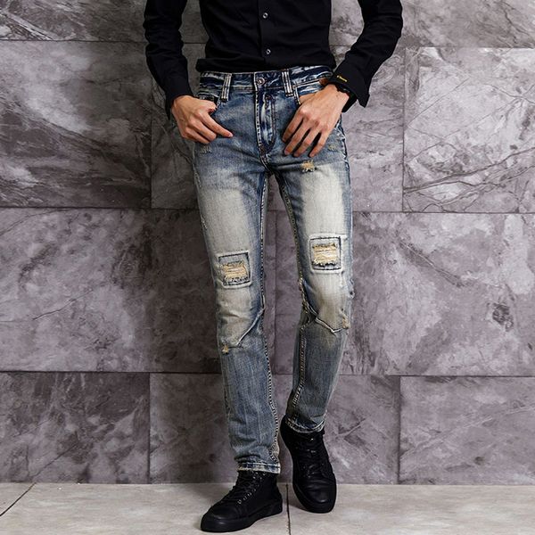 men's jeans fashion streetwear men slim fit destroyed ripped spliced designer denim pants hip hop homme, Blue
men's jeans fashion streetwear men slim fit destroyed ripped spliced designer denim pants hip hop homme, Blue