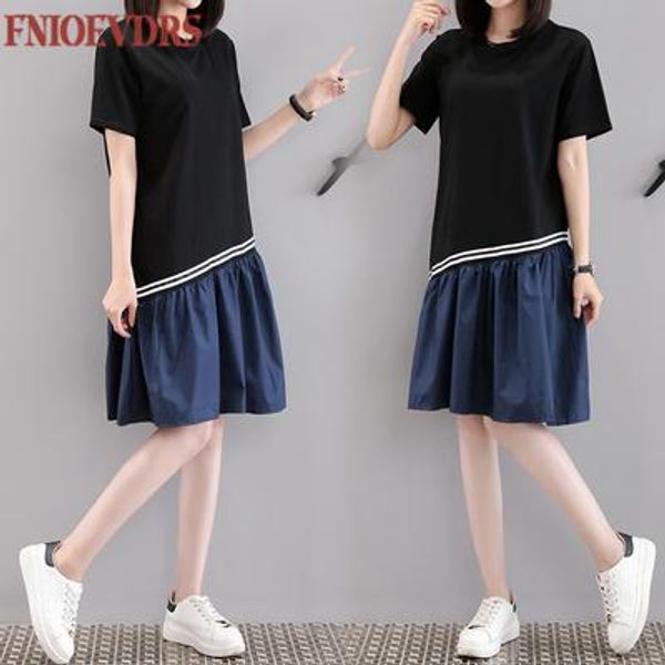 plus size clothes summer loose women dress short sleeve patchwork faux two piece casual dresses, Black;gray
plus size clothes summer loose women dress short sleeve patchwork faux two piece casual dresses, Black;gray