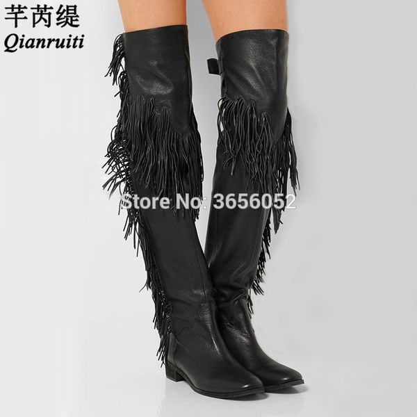 qianruiti black tan leather fringed long booties women autumn winter tassel runway shoes bottes femme flat over the knee boots
qianruiti black tan leather fringed long booties women autumn winter tassel runway shoes bottes femme flat over the knee boots