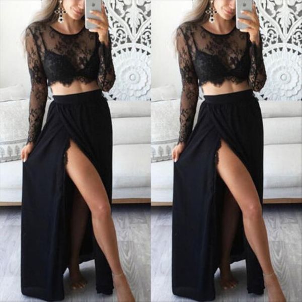 2 pieces women black lace dress evening party long sleeve dress womens suit two piece set costume, Gray
2 pieces women black lace dress evening party long sleeve dress womens suit two piece set costume, Gray