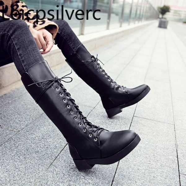 women's boots autumn and winter the new fashion round head lace up low-heeled high tube women's shoes plus size 34-43 3.5cm high, Black
women's boots autumn and winter the new fashion round head lace up low-heeled high tube women's shoes plus size 34-43 3.5cm high, Black