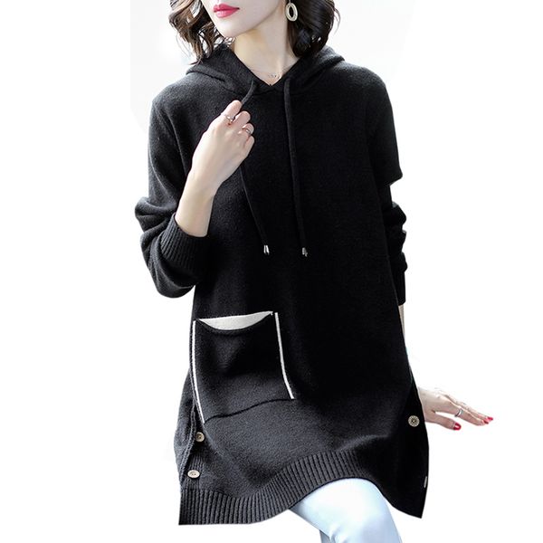 autumn and winter new thick long sweater dress womens clothing casual knitted long sleeve sweater fashion hooded pullovers, White;black
autumn and winter new thick long sweater dress womens clothing casual knitted long sleeve sweater fashion hooded pullovers, White;black
