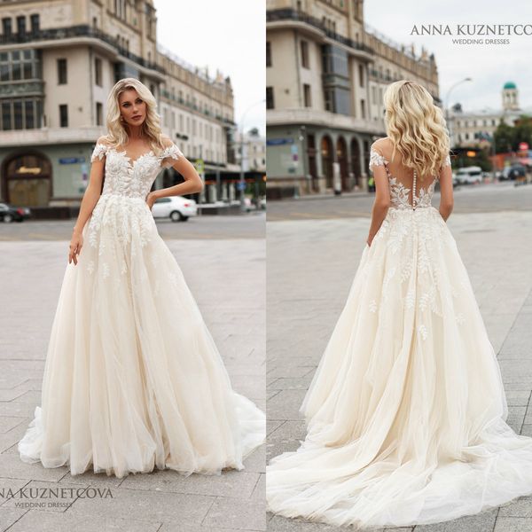 2021 fashion wedding dresses capped sleeves lace appliques bridal gowns custom made button back sweep train a-line wedding dress, White
2021 fashion wedding dresses capped sleeves lace appliques bridal gowns custom made button back sweep train a-line wedding dress, White