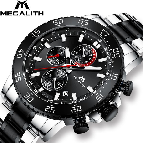 megalith military watches men stainless steel band waterproof quartz wristwatch chronograph clock male fashion sports watch 8087, Slivery;brown
megalith military watches men stainless steel band waterproof quartz wristwatch chronograph clock male fashion sports watch 8087, Slivery;brown