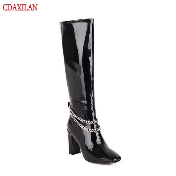 cdaxilan new arrivals riding equestain boots women's patent leather side zipper high-heel knee-high boots winter warm, Black
cdaxilan new arrivals riding equestain boots women's patent leather side zipper high-heel knee-high boots winter warm, Black