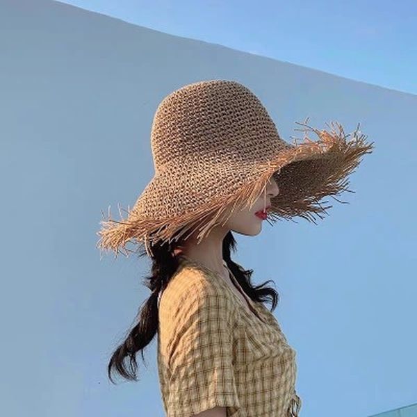 women hat large brim tassel beach hats foldable sun shade visor cap ladies straw caps, Blue;gray
women hat large brim tassel beach hats foldable sun shade visor cap ladies straw caps, Blue;gray