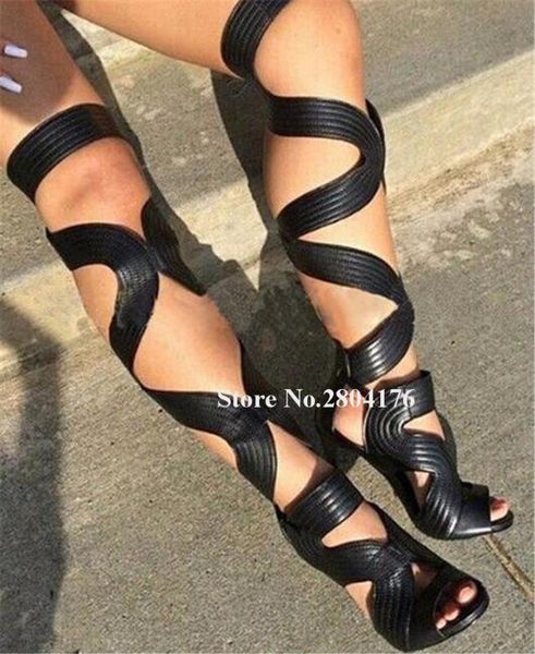 boots brand design open toe stiletto heel knee high gladiator cut-out back lace-up ring band black blue sandal
boots brand design open toe stiletto heel knee high gladiator cut-out back lace-up ring band black blue sandal