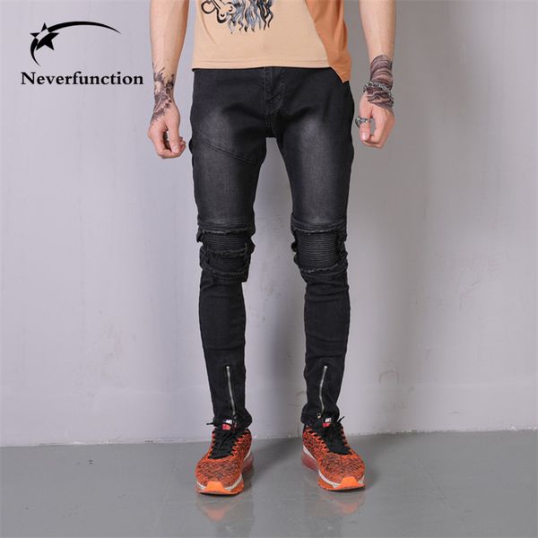 men vintage ripped holes denim trousers knee pleated men skinny hem zipper hip-hop high street motorcycle casual biker jeans, Blue
men vintage ripped holes denim trousers knee pleated men skinny hem zipper hip-hop high street motorcycle casual biker jeans, Blue