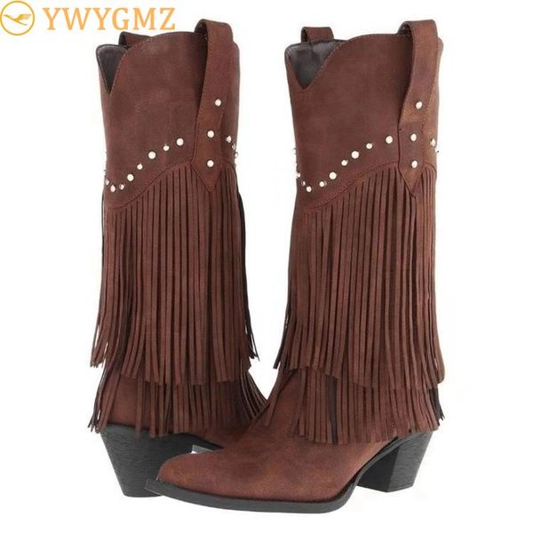 2020 women ethnic style mid tube high heels stylish warm fur fringe boots heel suede rivets fringe winter botas mujer invierno, Black
2020 women ethnic style mid tube high heels stylish warm fur fringe boots heel suede rivets fringe winter botas mujer invierno, Black
