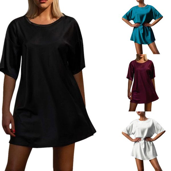 fashion women satin summer short sleeve mini dress casual o-neck loose pullovers dress solid color white black straight dresses, Black;gray
fashion women satin summer short sleeve mini dress casual o-neck loose pullovers dress solid color white black straight dresses, Black;gray