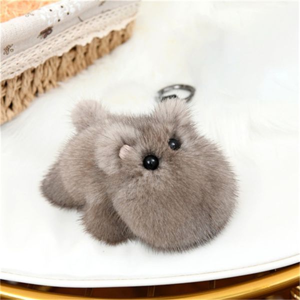 cute real mink fur hippo keyring phone bag charm pendant gift, Silver